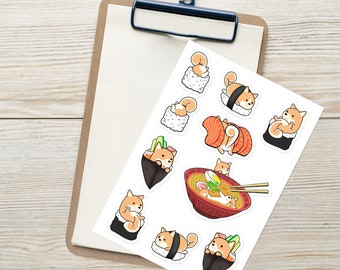 SHIBA INU STICKERS: Shiba Inu Sushi Sticker Sheet, 10 Decals, Sticker Pack for Shiba Inu Dog Lovers