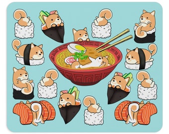 Shiba Inu MOUSE PAD Chubby Shiba Inu Sushi Original Design by Bark&Run, Shiba Inu Lovers Gift, Desk Accessory