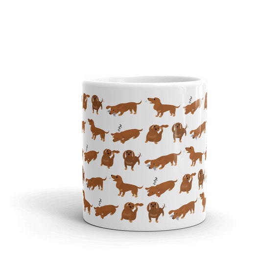 DACHSHUND MUG Chubby Dachshund Coffee Art on White Glossy Ceramic Mug Red or Black and Tan Doxie Kawaii Art By Bark&Run! DACHSHUND MUG Chubby Dachshund Coffee Art on White Glossy Ceramic Mug Red or Black and Tan Doxie Kawaii Art By Bark&Run!