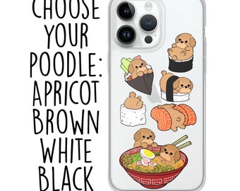 POODLE iPHONE CASE, Sushi Chubby Style Illustrations of a Poodle Dog on Premium Transparent iPhone Case