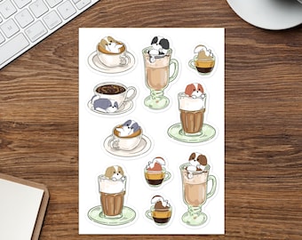 SHIH TZU STICKERS: Shih-Tzu Coffee Sticker Sheet, 10 Decals, Sticker Pack for Shih Tzu and Coffee Lovers