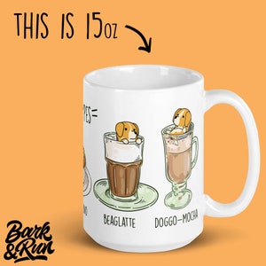 BEAGLE MUG: Chubby Beagle Art on White Glossy Ceramic Coffee Mug, Kawaii Art By Bark&Run 15 Fluid ounces