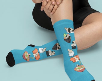 PUG SOKKEN, schattige mollige mopshond sushi print, leuke dierensokken, cadeau voor mopshondenliefhebber, gezellig schoeisel, uniek ontwerp van Bark&Run!