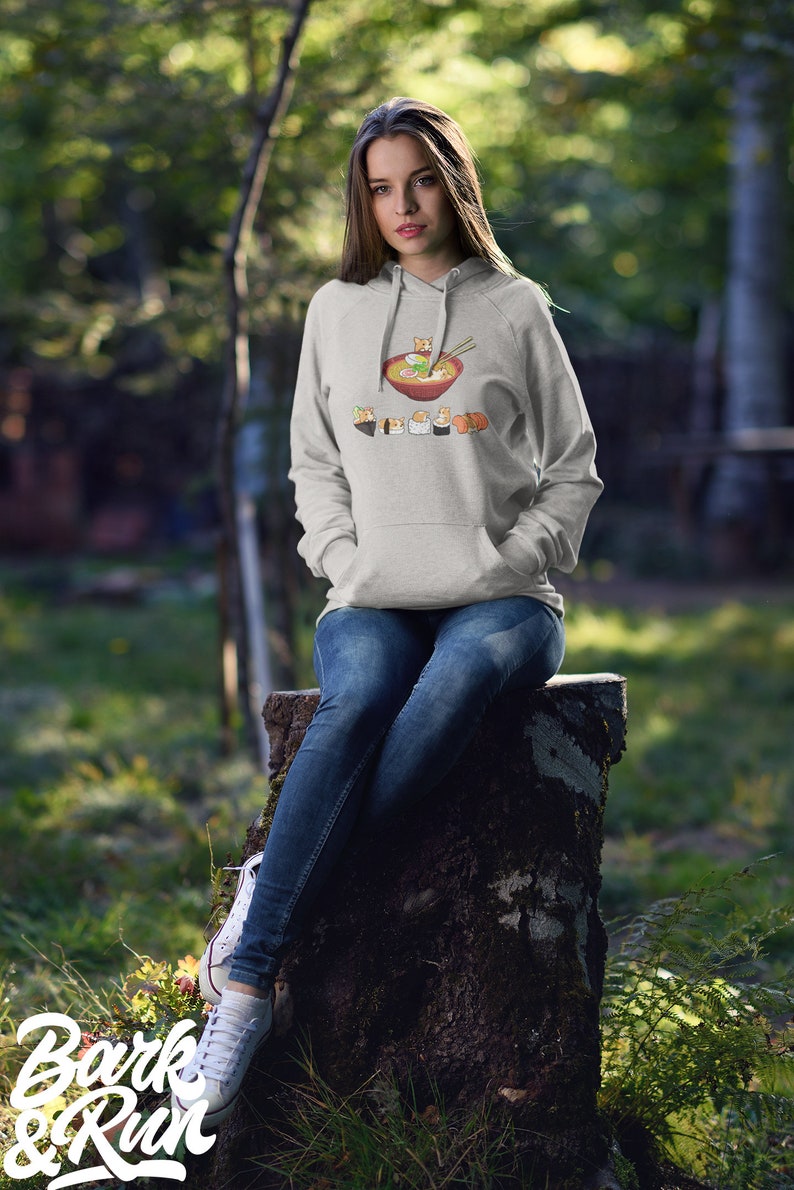 CORGI Hoodie, UNISEX Hoodie. Sushi and Ramen Kawaii Style of Pembroke Welsh Corgi Dog. image 7