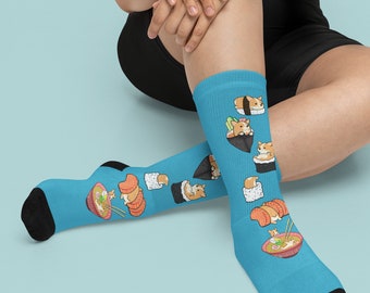 CORGI SOCKS, Cute Chubby Corgi-Sushi Print, Fun Animal Socks, Gift for Corgi Lover, Cozy Footwear, Unique Design by Bark&Run!