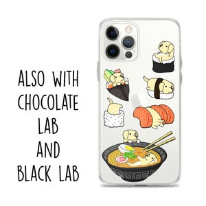 LABRADOR iPHONE CASE, Funny Sushi Chubby Style Illustrations of Yellow, Black and Chocolate Lab on Premium Transparent Phone Case