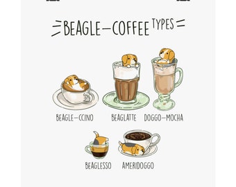 BEAGLE poster: Chubby Beagle Coffee Art on Museum-quality Posters, Kawaii Art by Bark&Run!