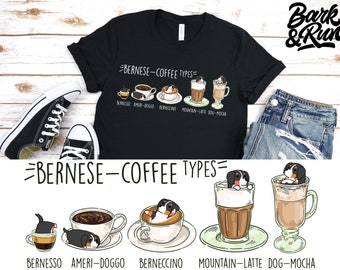 BERNESE MOUNTAIN SHIRT, 100% Cotton, Unisex. Chubby Style Art of Bernese Mountain Dog, Kawaii Coffee Art by Bark&Run!