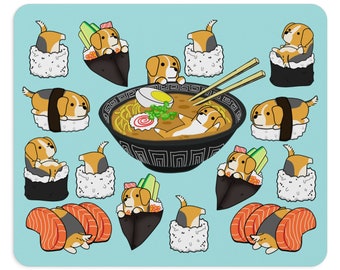 BEAGLE MOUSE PAD Chubby Beagle Dog Sushi Original Design by Bark&Run, Beagle Lovers Gift, Desk Accessory