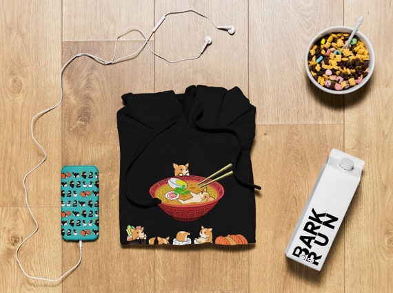 CORGI Hoodie, UNISEX Hoodie. Sushi and Ramen Kawaii Style of Pembroke Welsh Corgi Dog.
