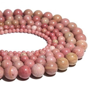 Natural Rhodochrosite Salmon Pink Beads 4mm 6mm 8mm 10mm 12mm Smooth Polished Round 15 Inch Strand