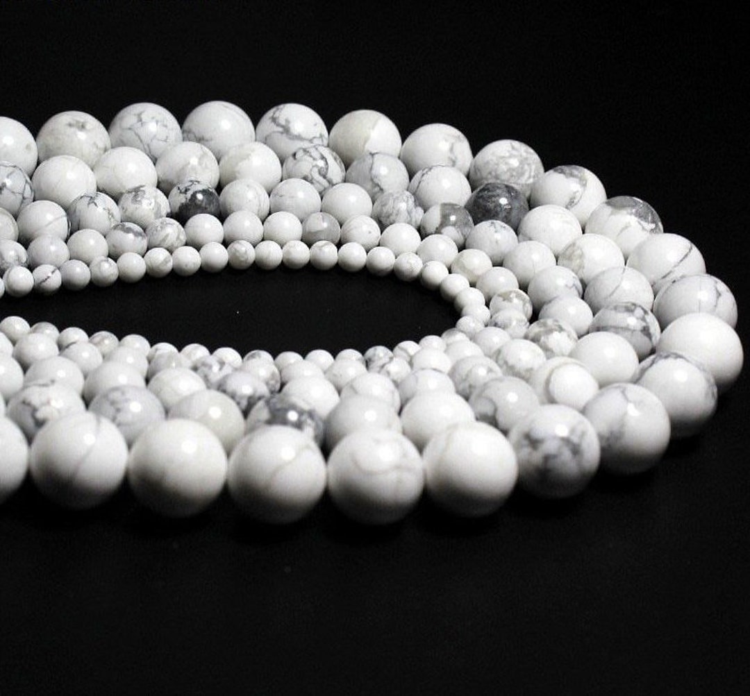 Natural White Howlite Semi-precious Gemstone Marble Style Round Beads ...
