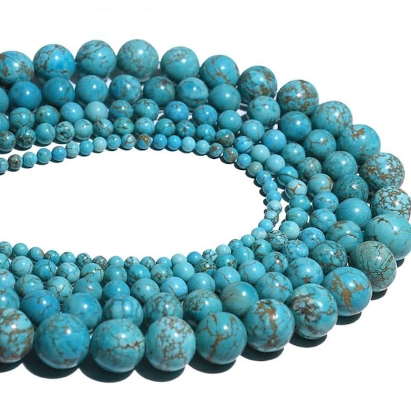 Natural Blue Turquoises Stone Beads Round Loose Beads For Jewelry Bracelet Necklace Making DIY  4 6 8 10 12 mm Strand 15''