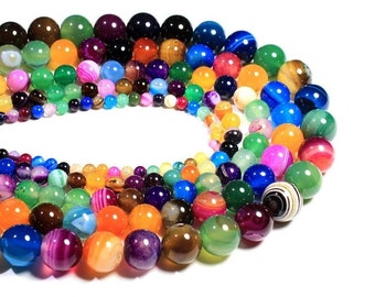 Mixed Color Agate Natural Stone Beads Colorful Gemstones For Jewelry Making DIY 4mm 6mm 8mm 10mm 12mm Strand 15''