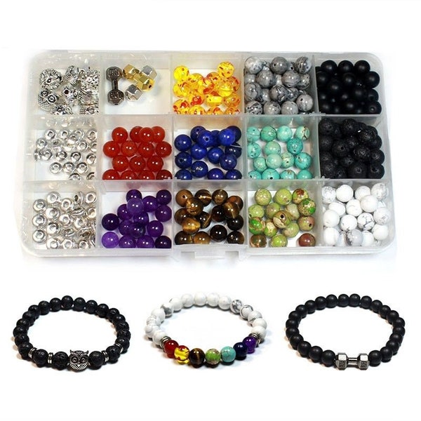 Stone Beads Kit For Jewelry Making, Round Natural Stones For Bracelet Necklace Charms 274 PCS Bead Set Gift