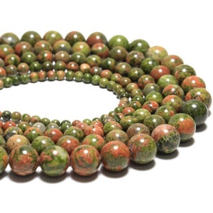 Natural Green Polished Unakite Round Loose Beads 4mm 6mm 8mm 10mm 12mm for Jewelry Making 15 inch Strand