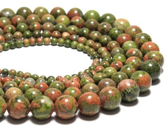 Natural Green Polished Unakite Round Loose Beads 4mm 6mm 8mm 10mm 12mm for Jewelry Making 15 inch Strand