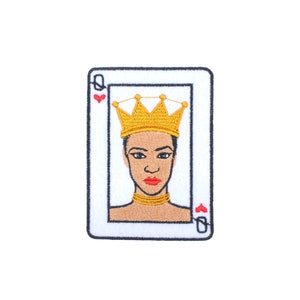 Koningin van de harten opstrijkpatch, koningin-patch, hartpatch, speelkaartpatch, geborduurde patch, accessoire, versiering, mode, stijl, speelkaartpatch
