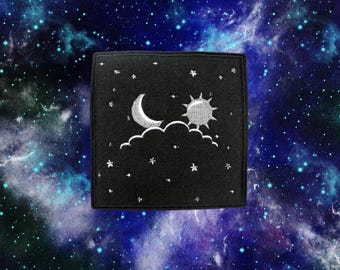 Moon and Stars Embroidered Iron On Patch: Space Accessory