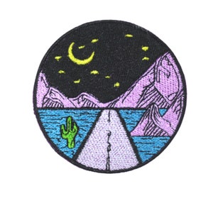Dark Highway Embroidered Iron On Patch: Desert Night Accessory