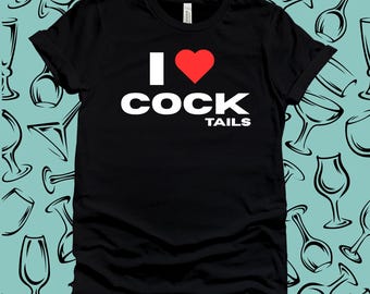 Ik hou van T-shirt Cock(Tails), barmanshirt, shirt humor, cocktailshirt, uniseks shirt, katoenen shirt, grafisch shirt, T-shirt, shirt, T-shirt