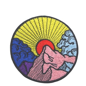 Mountain Sunrise Embroidered Iron On Patch: Jacket, Backpack Accessory