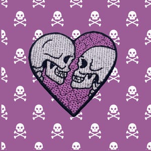 Skull Heart Iron On Patch: Embroidered Love Embellishment
