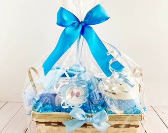 Welcome Baby Boy Gift Basket, Newborn Gift, Expecting Mom, Baby Shower Gift, Corporate Baby Gift, New Baby Essentials Clothing