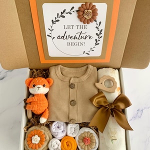 Coffret cadeau bébé garçon, cadeau de naissance, panier cadeau bébé renard, idée cadeau pour révéler le sexe, cadeau de naissance sauvage et gratuit, ensemble de langes neutres