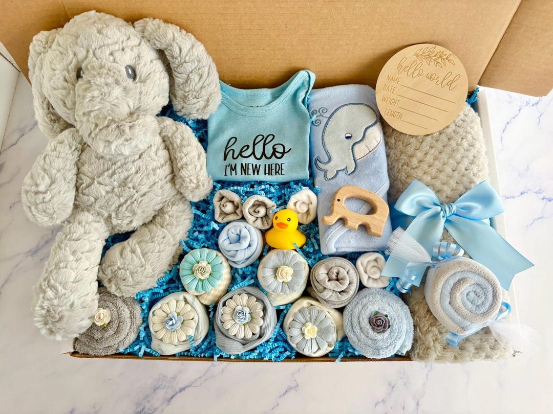Deluxe Baby Boy Gift Box: Teddy Bear, Blanket & Clothes (22 Piece Set ...
