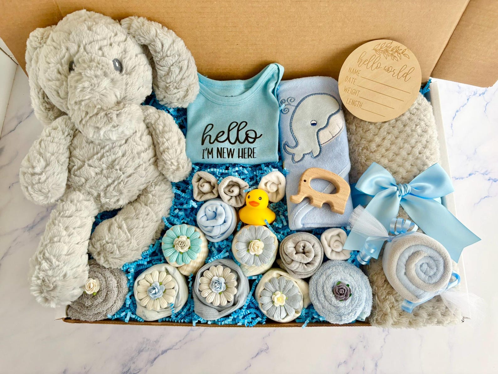 Deluxe Baby Boy Gift Box: Teddy Bear, Blanket & Clothes (22 Piece Set ...