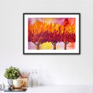 Autumn Blaze .Paper Prints, abstract wall art, modern art, painting, romantic,landscape