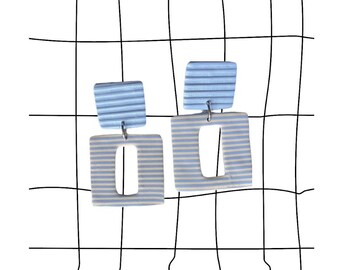 Stainless Steel Earrings Earrings with Striped Pattern and Square Fimo Pendants