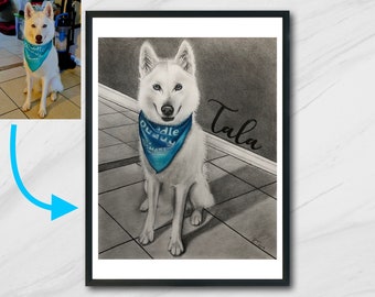 Custom Pet Portrait 8x10 - Personalized Hand-Drawn Art of Your Beloved Pet