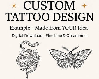 Aangepast fine-line tattoo-ontwerp: gepersonaliseerde digitale kunst (digitale download)