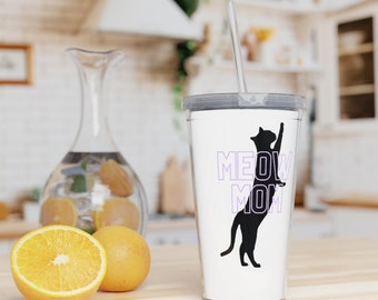 Spinnend verfrissend: Meow Mom plastic beker met rietje voor kattenliefhebbers