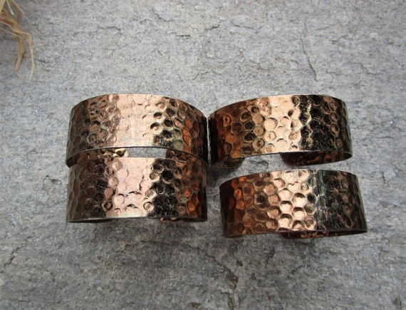 4 Handcrafted Hammered Cuff Bracelets, Vintage Me… - image 2