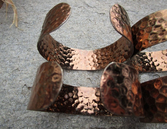 4 Handcrafted Hammered Cuff Bracelets, Vintage Me… - image 3