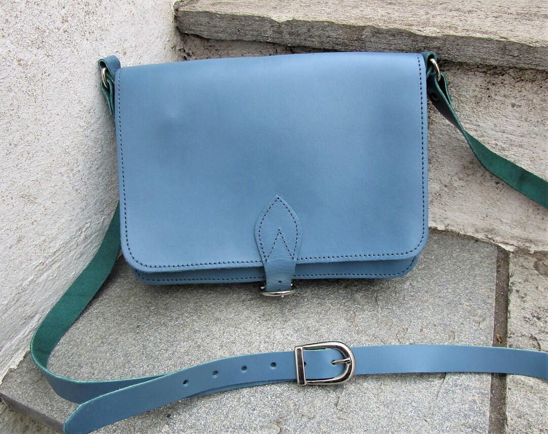 Handmade Greek Leather Bag, Saddle Bag, Vintage Crossbody Bag, Teal Blue Leather Purse, Shoulder