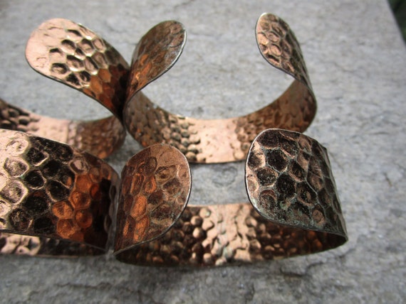 4 Handcrafted Hammered Cuff Bracelets, Vintage Me… - image 4