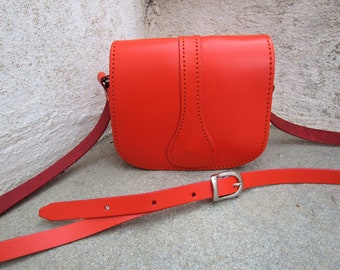 Mini Leder Satteltasche, Handgemachte Griechische Ledertasche, Kleine Rot Orange Umhängetasche, Vintage Leder Geldbörse