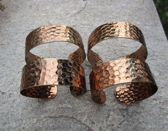 4 Handcrafted Hammered Cuff Bracelets, Vintage Me… - image 1