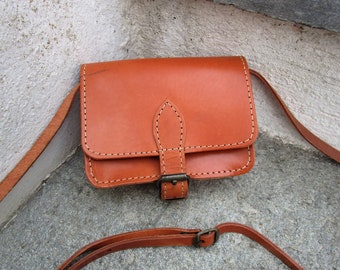 Mini Leather Saddle Bag, Handcrafted Greek Leather Bag, Vintage Natural Crossbody Bag, Small Handmade Leather Purse