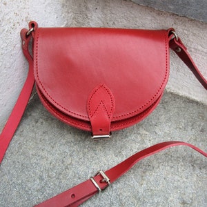 Small Crossbody Bag, Greek Leather Saddle Bag, Handmade Shoulder Bag, Red Vintage Bag