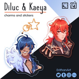 Diluc and Kaeya stickers and charms