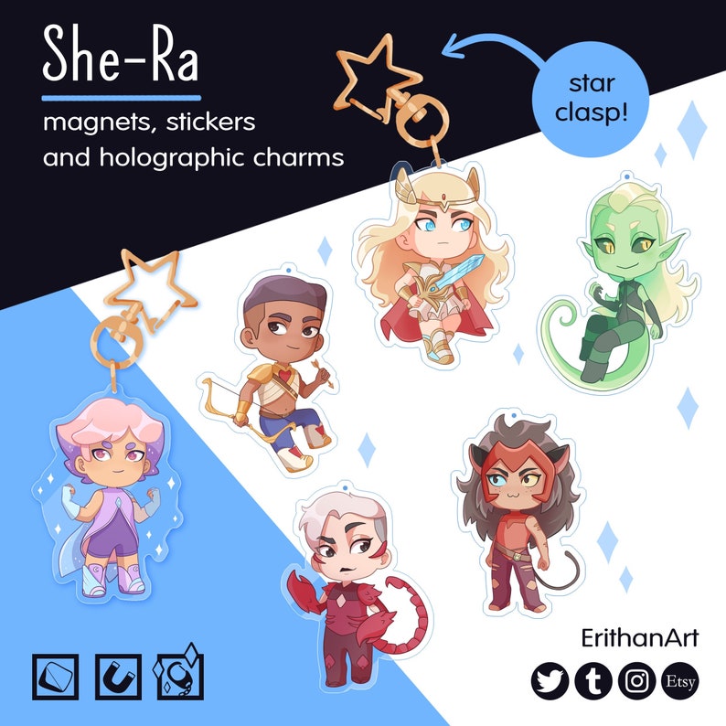 She-Ra stickers, charms and magnets + plushies (only preorders) 