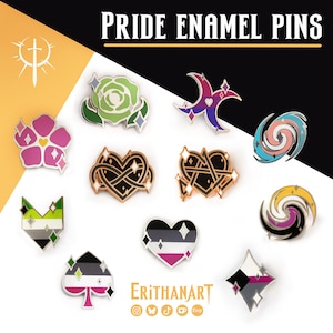 Pride-emaillespeldjes (Achilleaans, sapphisch, biseksueel, transgender, non-binair, aseksueel, aromantisch, aromantisch-aseksueel, demisexueel, polyamorie, relatie-anarchie)