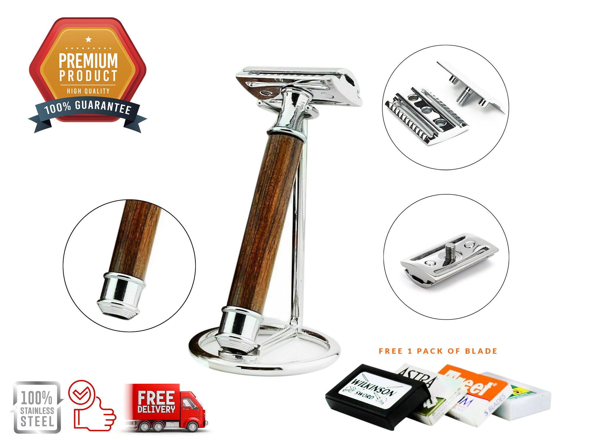 EcoFriendly Reusable Safety Razors including Blades Pure Wood Etsy