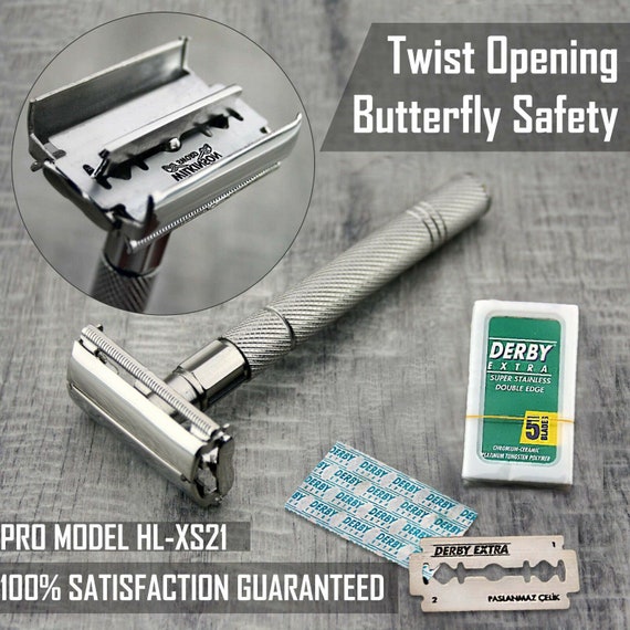 Twist Open Butterfly Safety Razor & 5 Double Edge Blades Etsy UK