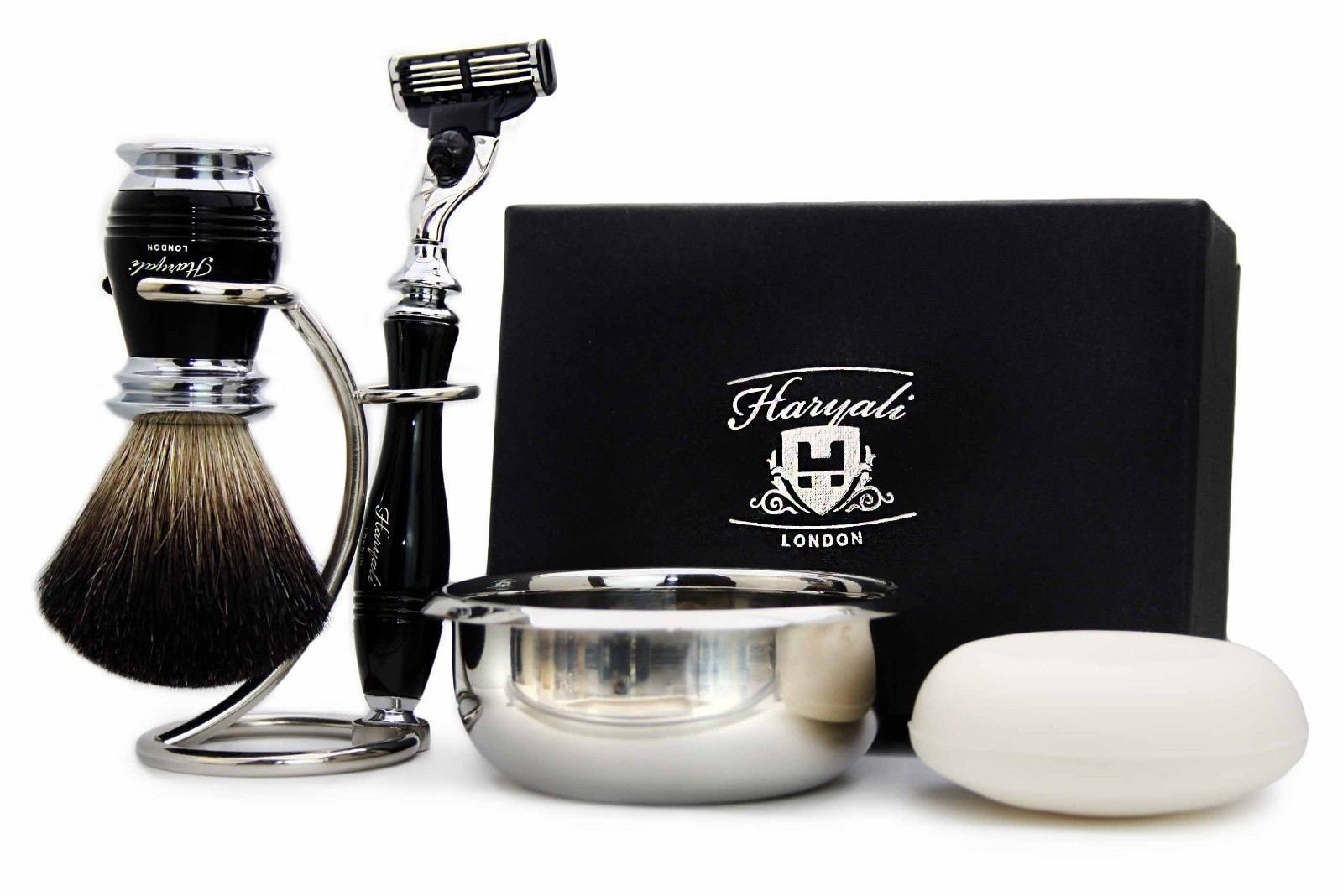 5 Pieces Shaving Gift Set With Black Badger Hair Brush Triple Etsy UK